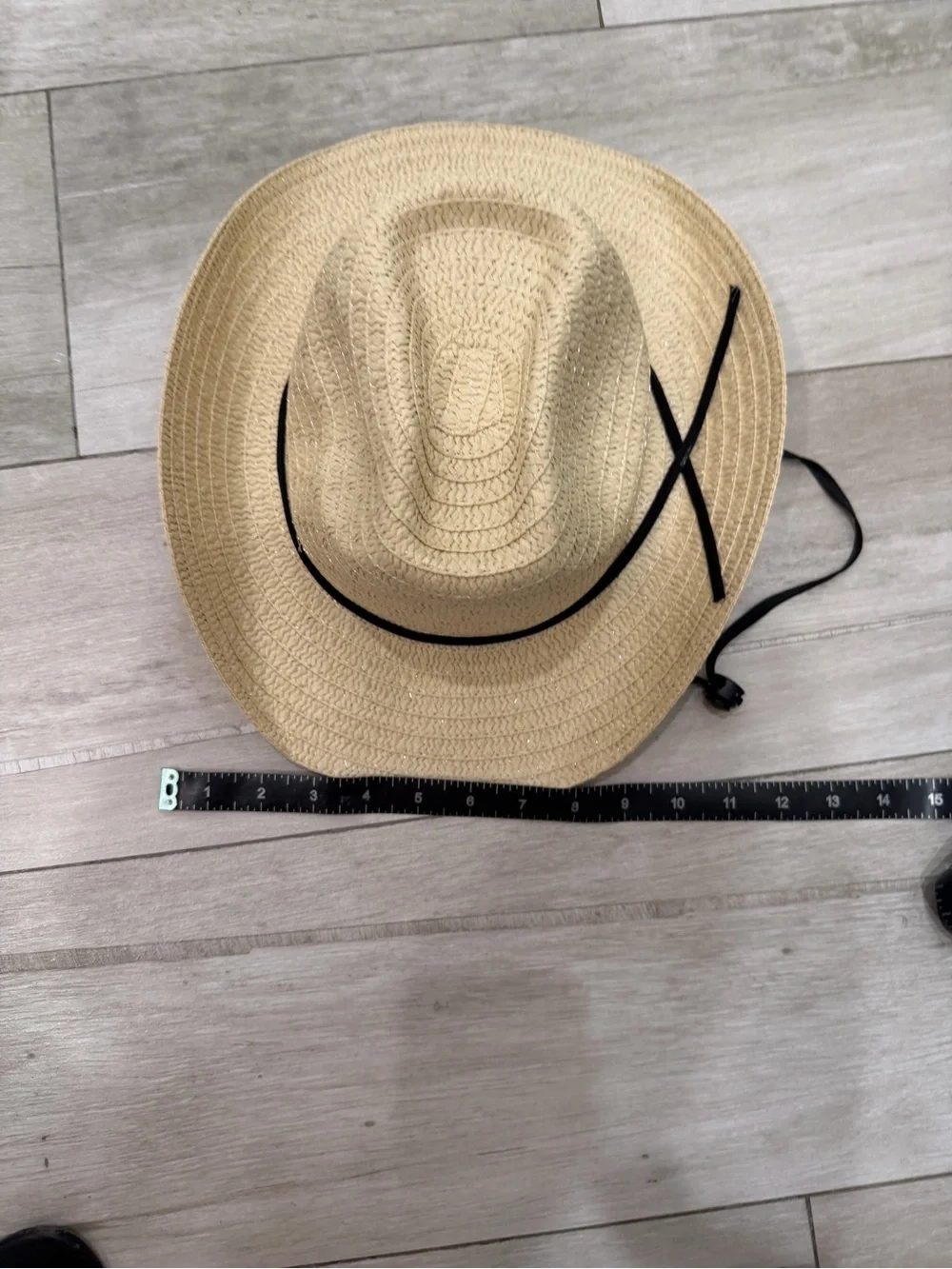 Kids Straw cowboy western Sun Hat with Black Chin Strap - Natural